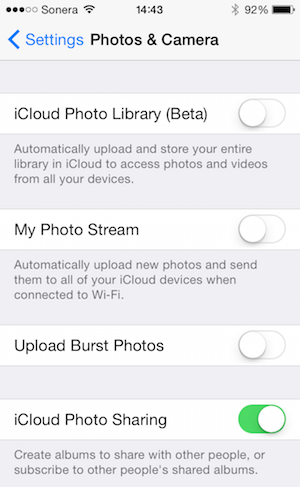 iOS Photos & Camera settings