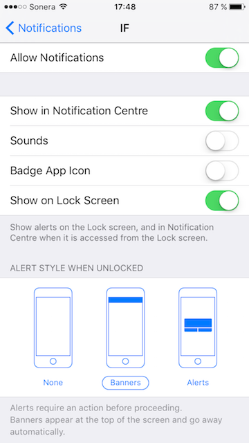 iOS Notifications Settings